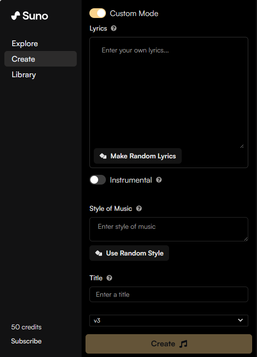 Suno的自定义模式 Suno的自定义模式